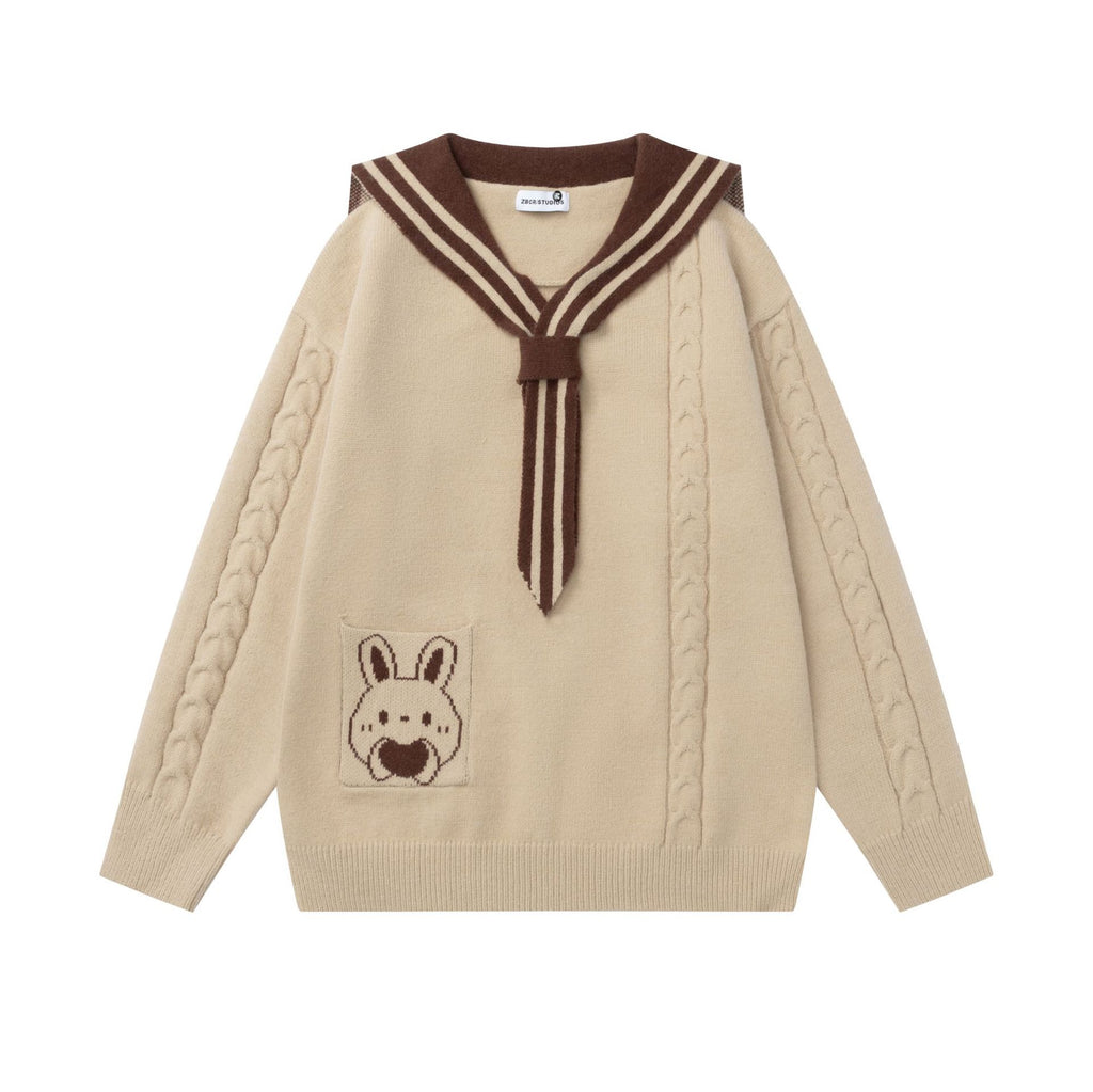 Striped large collar sweater