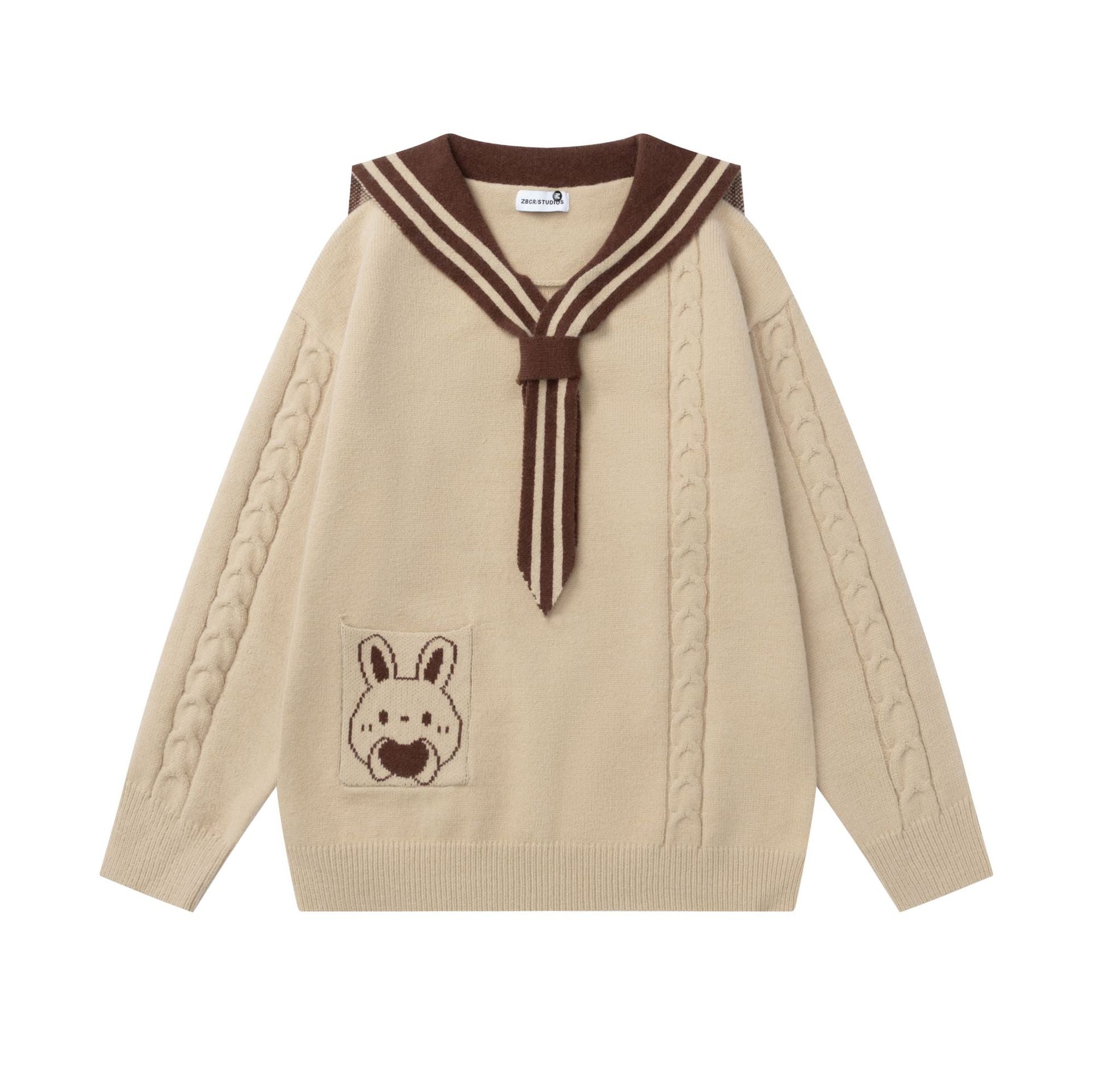 Striped large collar sweater