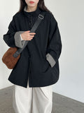 Plaid Patchwork Stand Collar British Style Mid-Length Trench Coat for Women Loose Oversized Outerwear