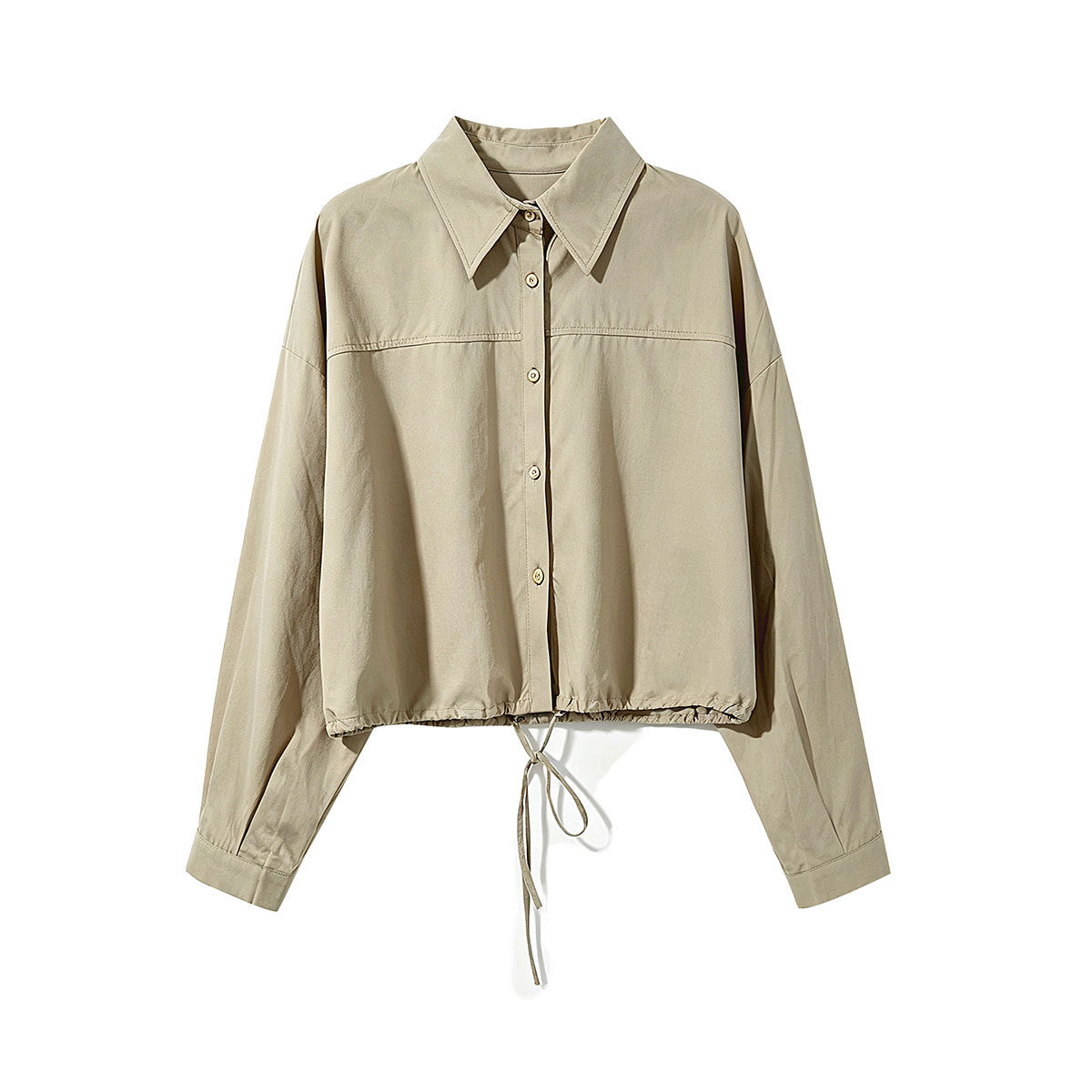 Drawstring Hem Loose Fit Shirt for Women, Casual Office Wear, Versatile Blouse Jacket