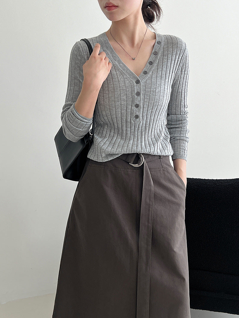 Deer West Minimalist High-Waisted Tie Waist Skirt for Women Early Autumn Commute Smart Slimming A-Line Pencil Mid-Length Skirt