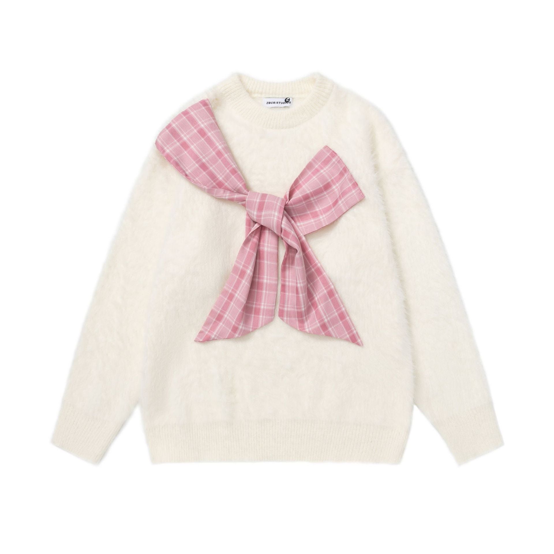 Checkered scarf round neck sweater