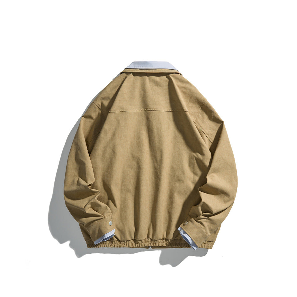 Double Layered Collar  False Two-Piece Splicing  Loose Fit Versatile Jacket Coat