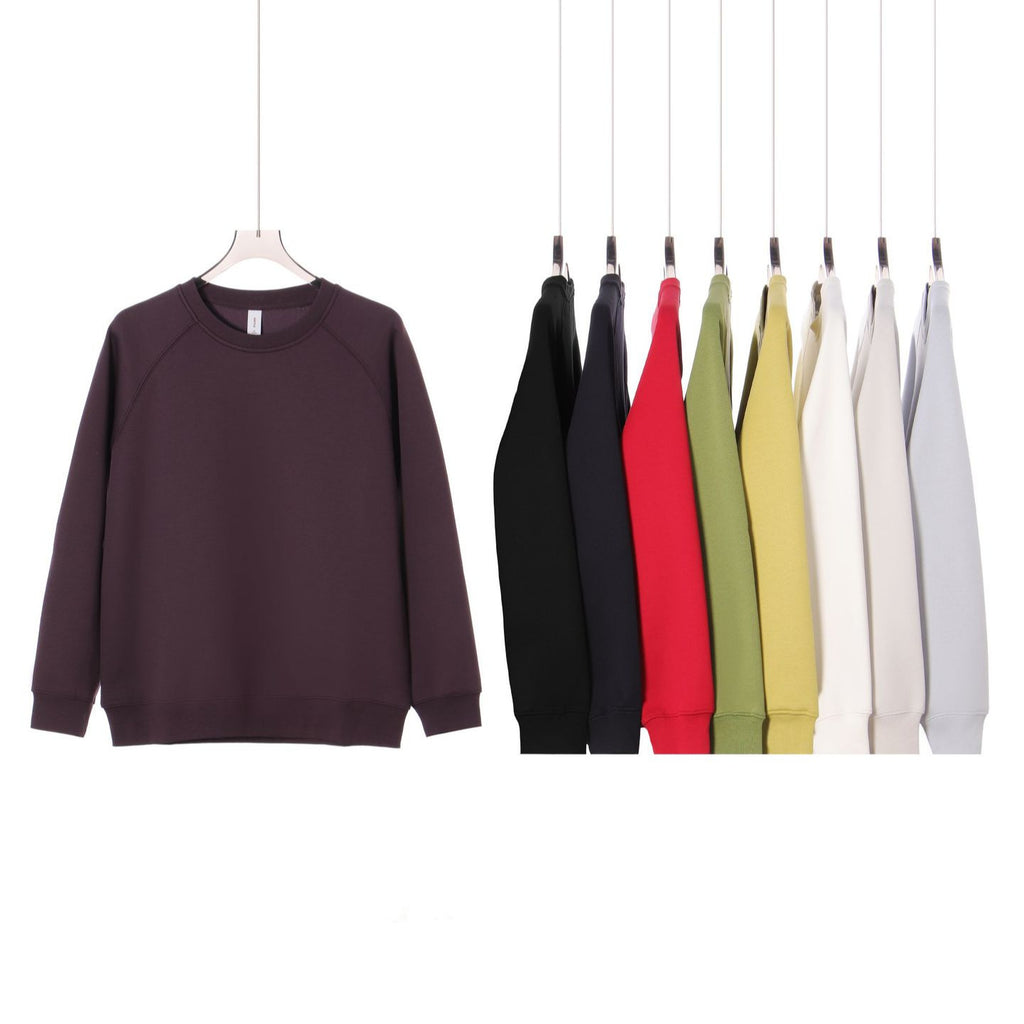 Solid color round neck pullover hoodie