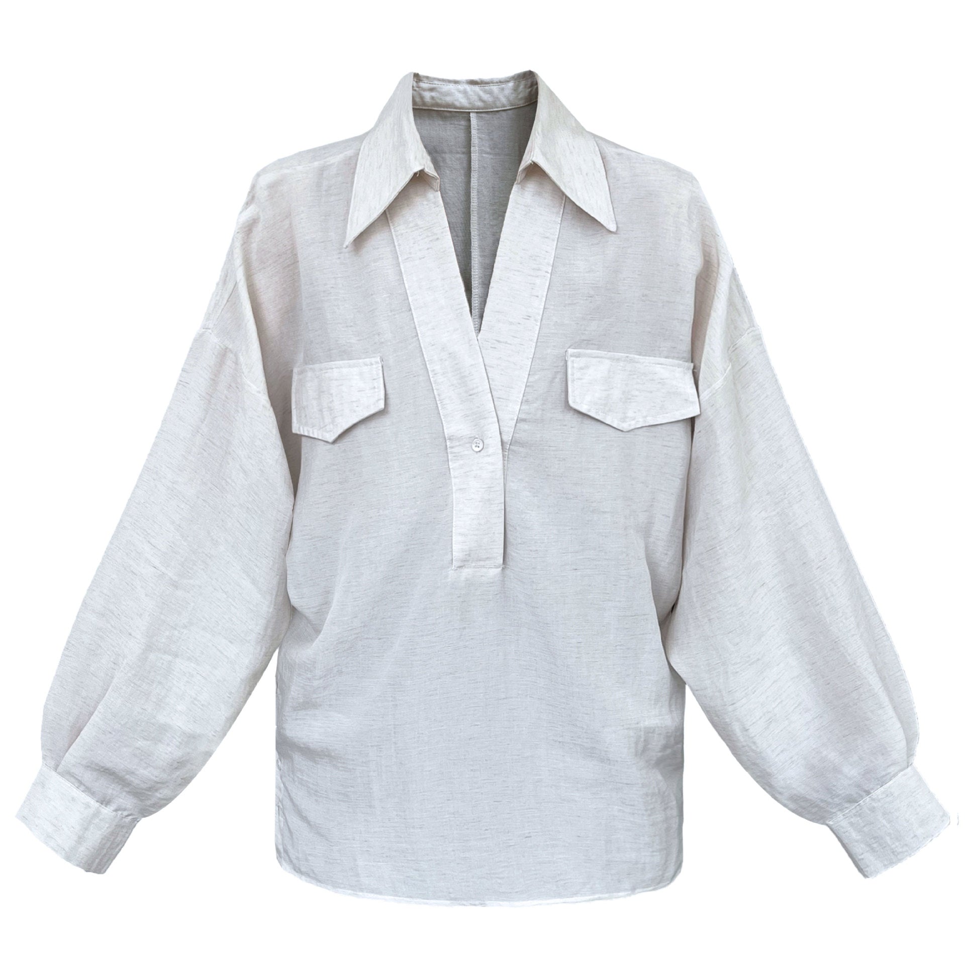 V-Neck Linen Shirt for Women, Long Sleeve, Autumn New Arrival, Elegant Blogger Loose Fit Design Blouse