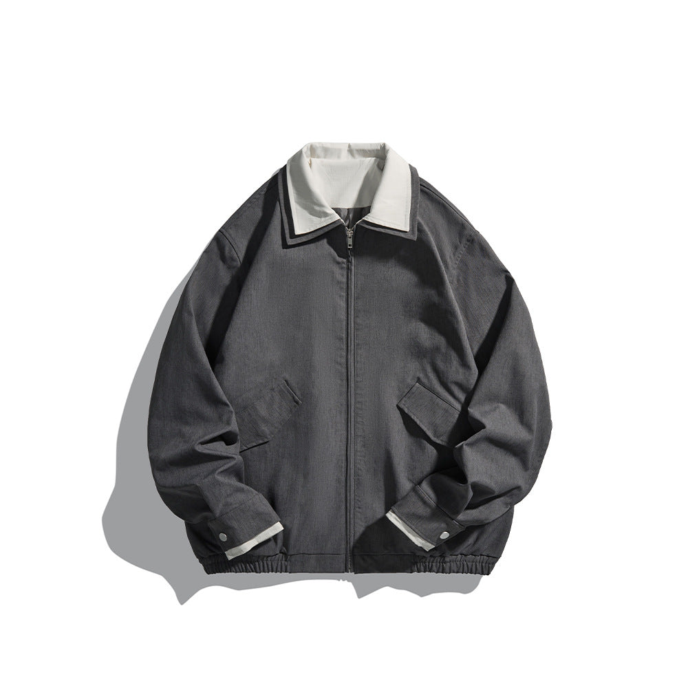 Double Layered Collar  False Two-Piece Splicing  Loose Fit Versatile Jacket Coat