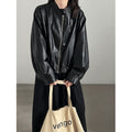 Retro PU Stand Collar Short Jacket for Women Motorcycle Trendy, Versatile Leather Coat