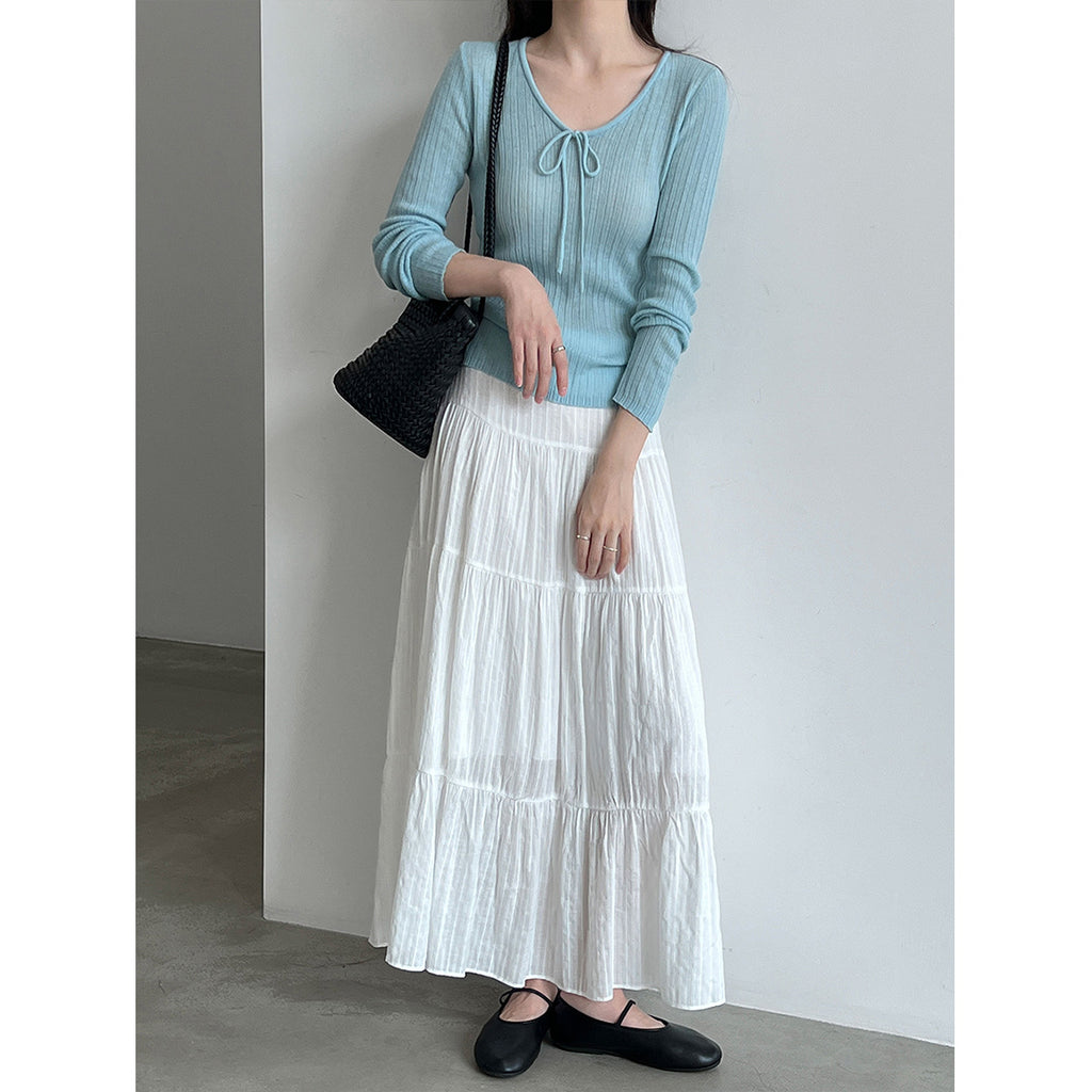 Charming Wool Knotted Bow Knit Sweater for Women, Autumn Simple Slim Fit Soft Basic Pullover