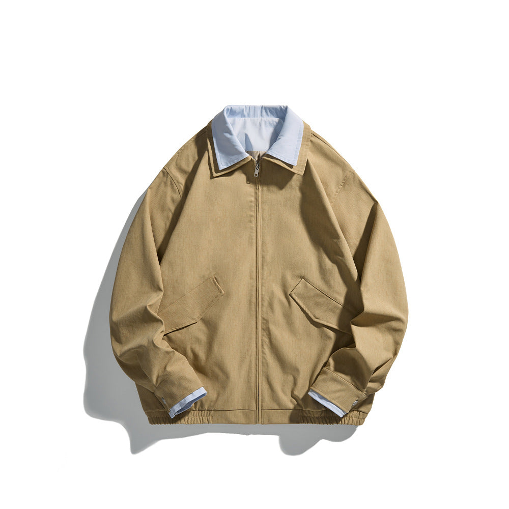 Double Layered Collar  False Two-Piece Splicing  Loose Fit Versatile Jacket Coat