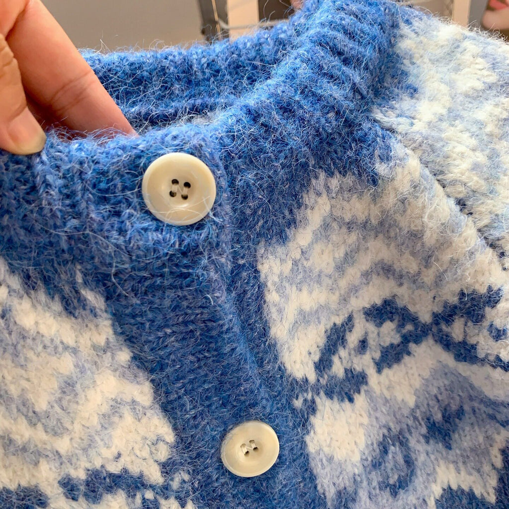 Laid-back Round Neck Knit Sweater Color-blocked Thick Knitted Cardigan Fair Isle Sweater for Women