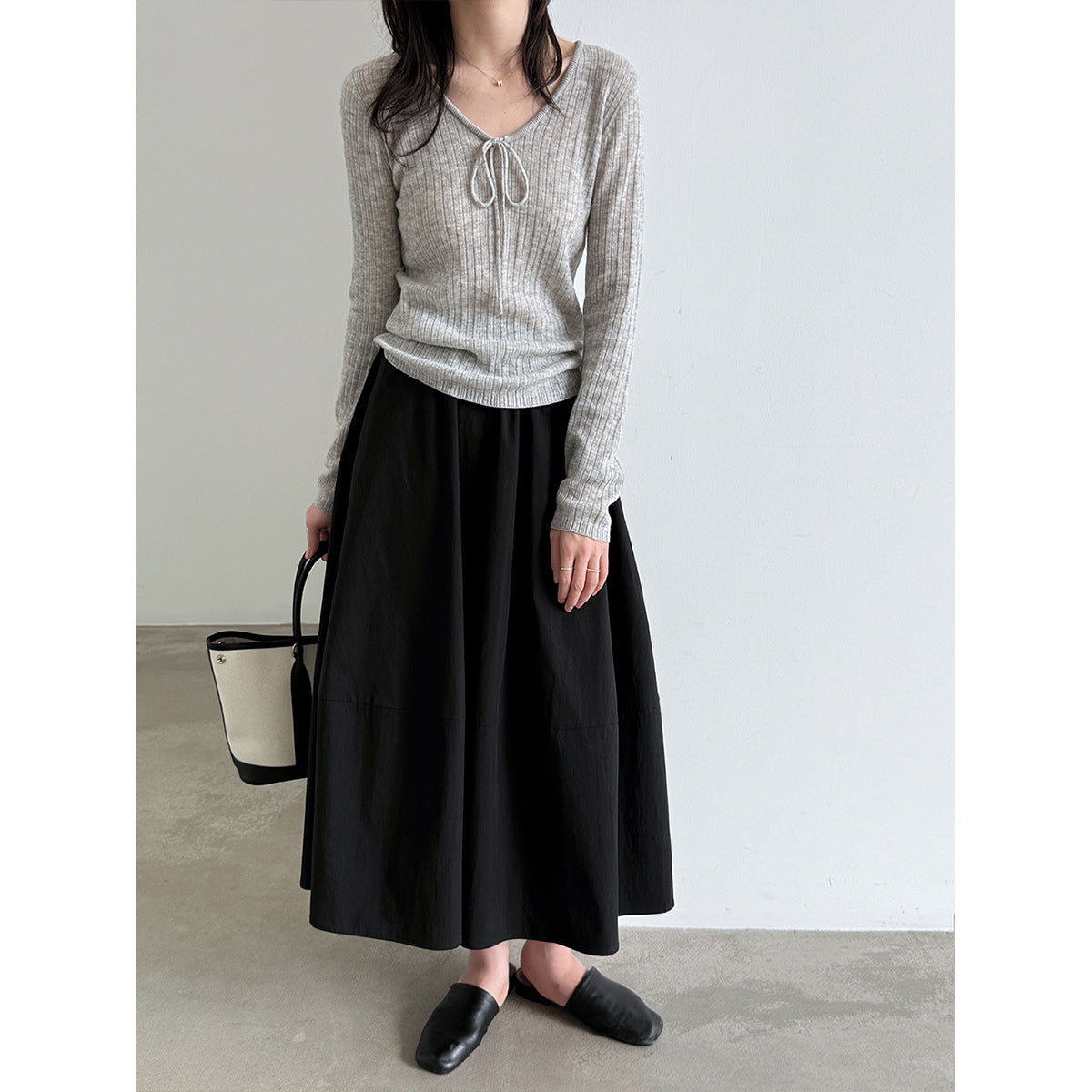 Charming Wool Knotted Bow Knit Sweater for Women, Autumn Simple Slim Fit Soft Basic Pullover