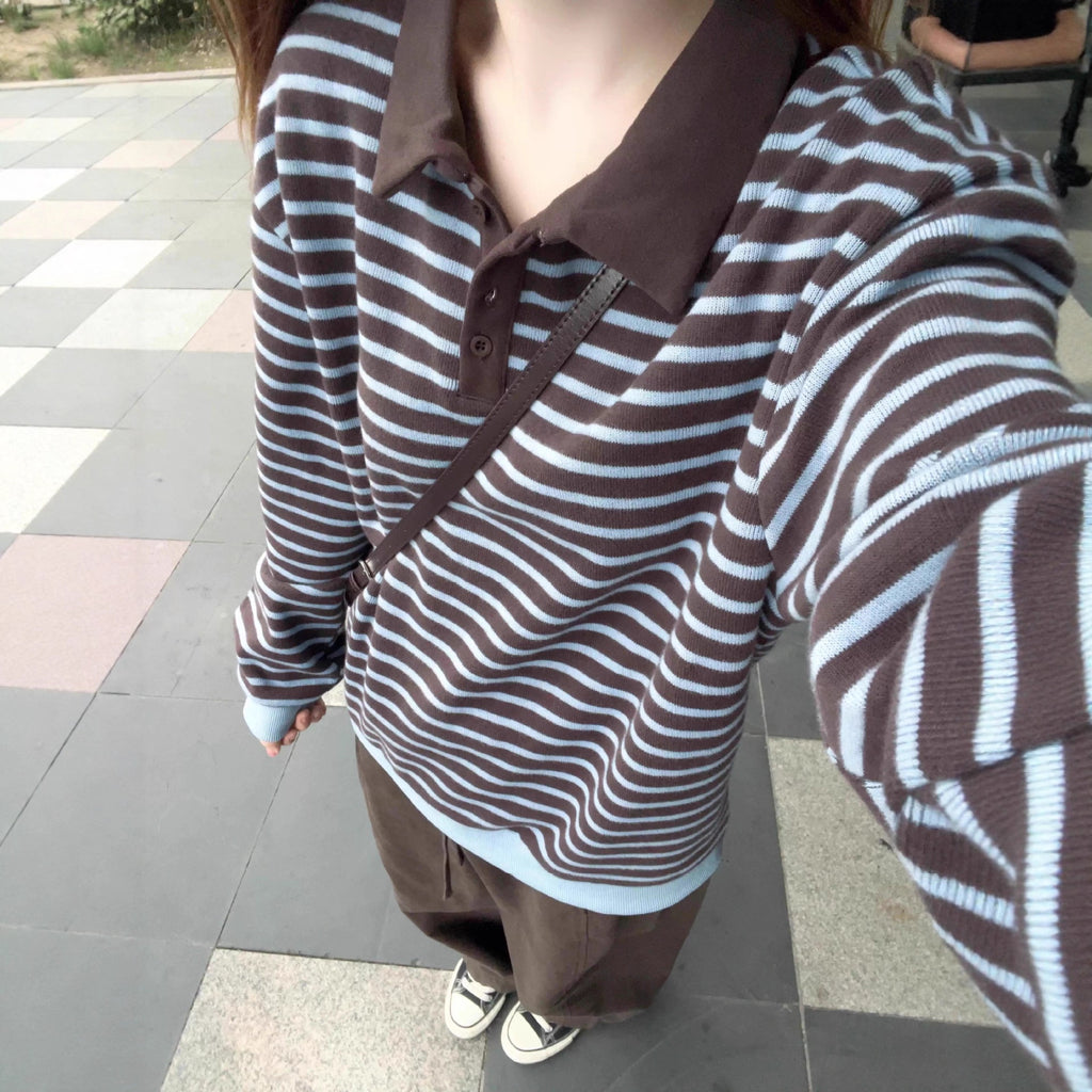 Collar striped sweater for women in autumn and winter