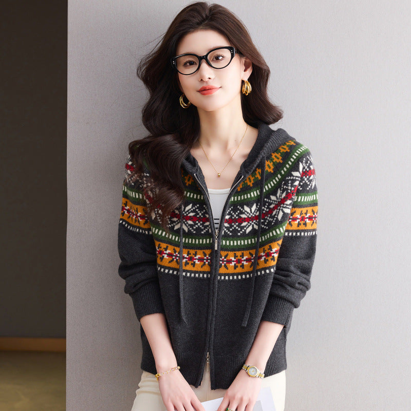 Open Front Hooded Sweater for Women, Loose Knit Cardigan, Casual Outerwear