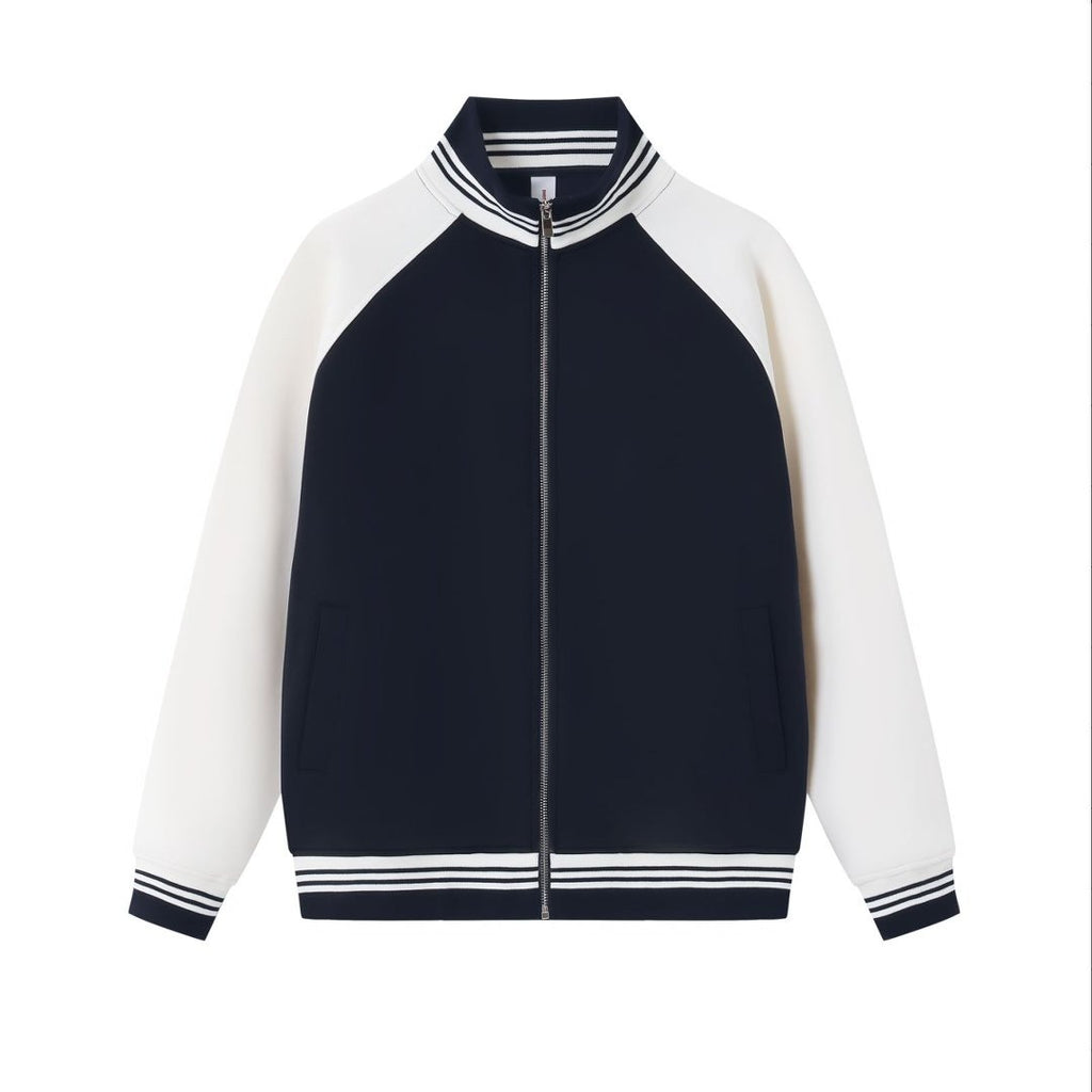 Stand up collar contrasting zipper jacket