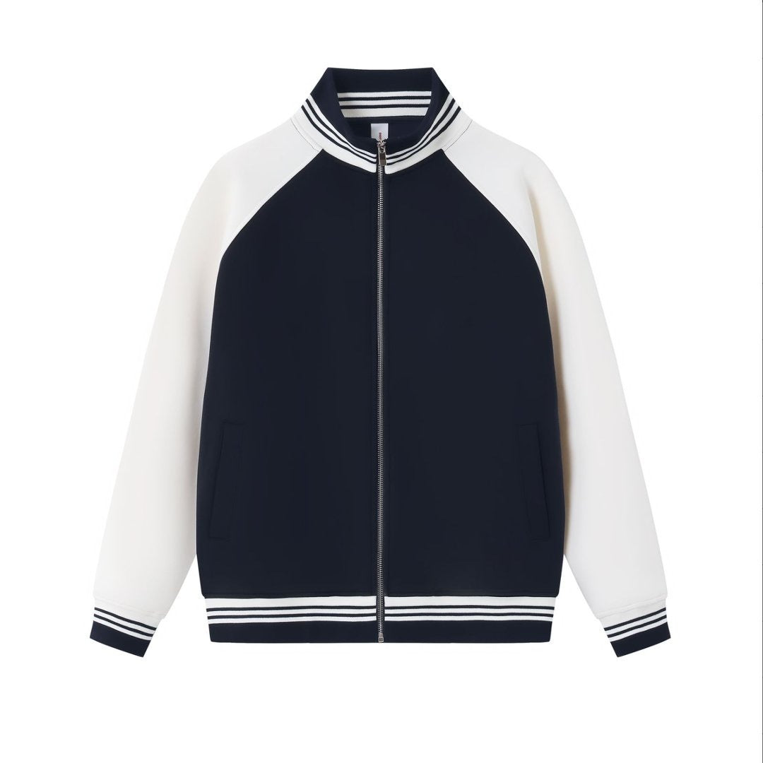 Stand up collar contrasting zipper jacket