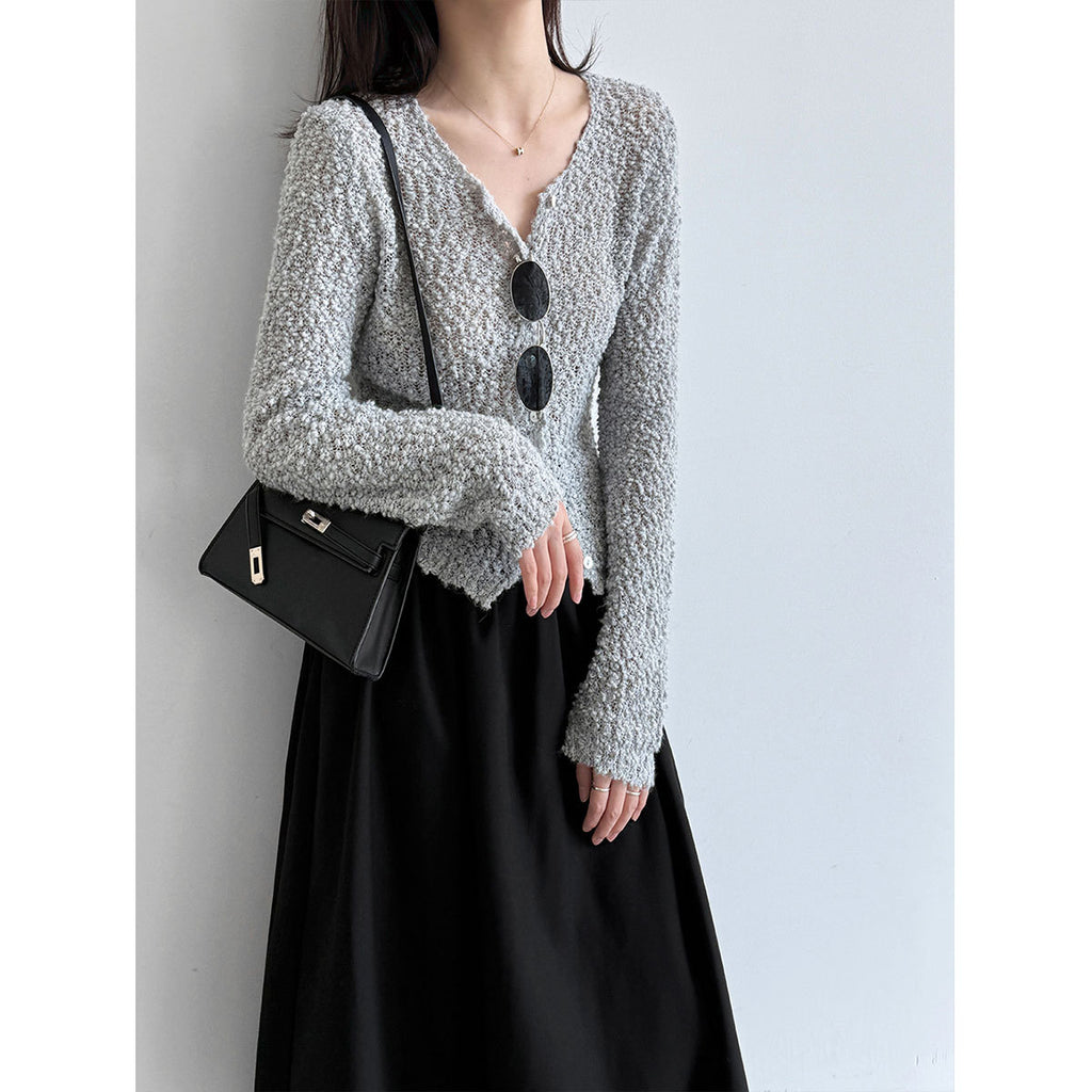 Deer West Circle Knit Wool Cardigan for Women Autumn New Hollow-Out Slimming Top