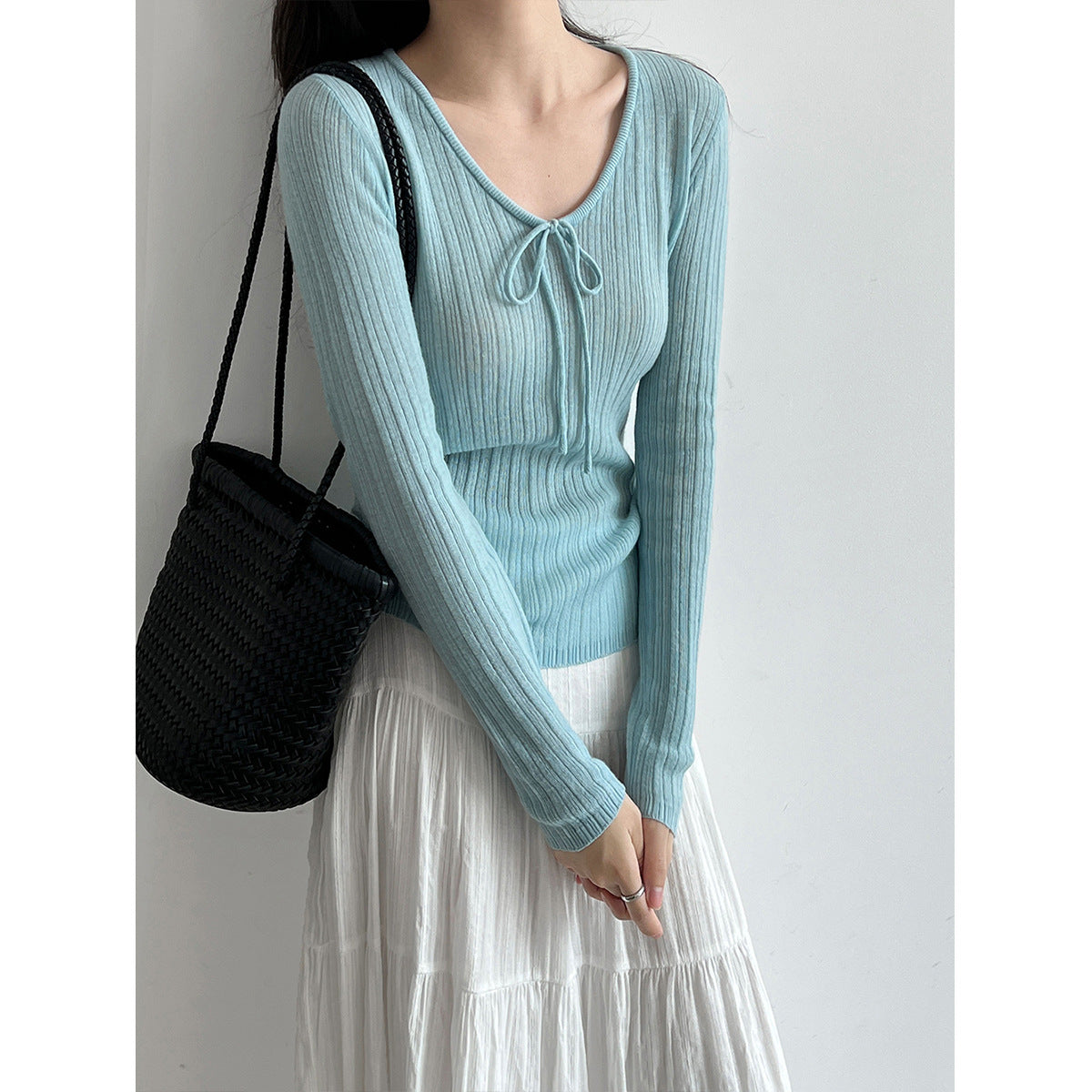Charming Wool Knotted Bow Knit Sweater for Women, Autumn Simple Slim Fit Soft Basic Pullover