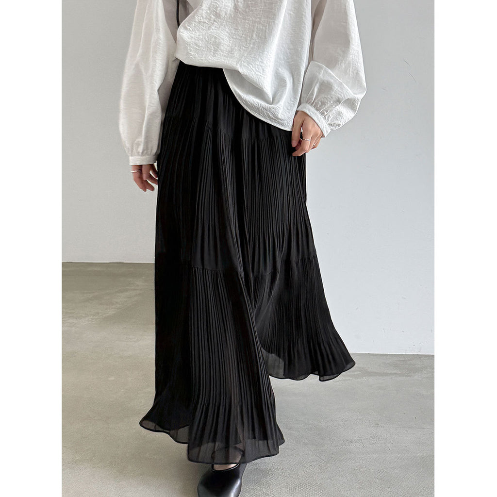 Soft Pleated Midi Skirt High Waist A-Line Tulle Layered Cake Skirt