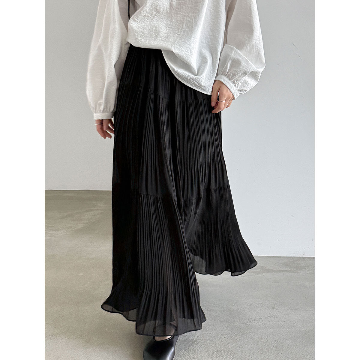 Soft Pleated Midi Skirt High Waist A-Line Tulle Layered Cake Skirt