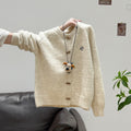 Soft Style Round Neck Horn Button Knitted Cardigan Women Loose Soft Versatile Sweater Coat