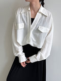 V-Neck Linen Shirt for Women, Long Sleeve, Autumn New Arrival, Elegant Blogger Loose Fit Design Blouse