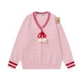 V-neck teddy bear pendant sweater