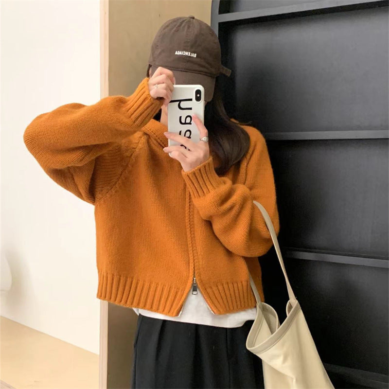 Chic Double-Zip Short Cardigan Sweater