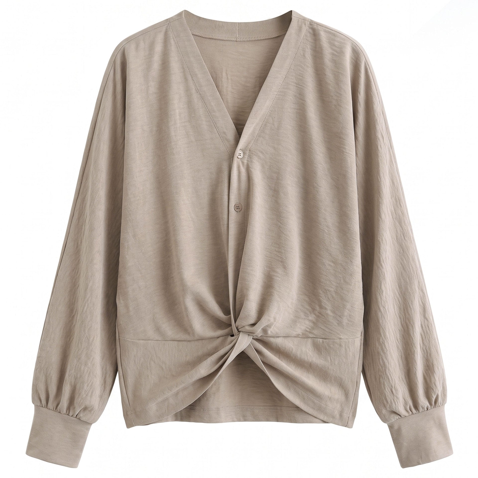 High-Perception V-Neck Pleated Knot Waist-Cinching Blouse for Women, Relaxed Commute Top