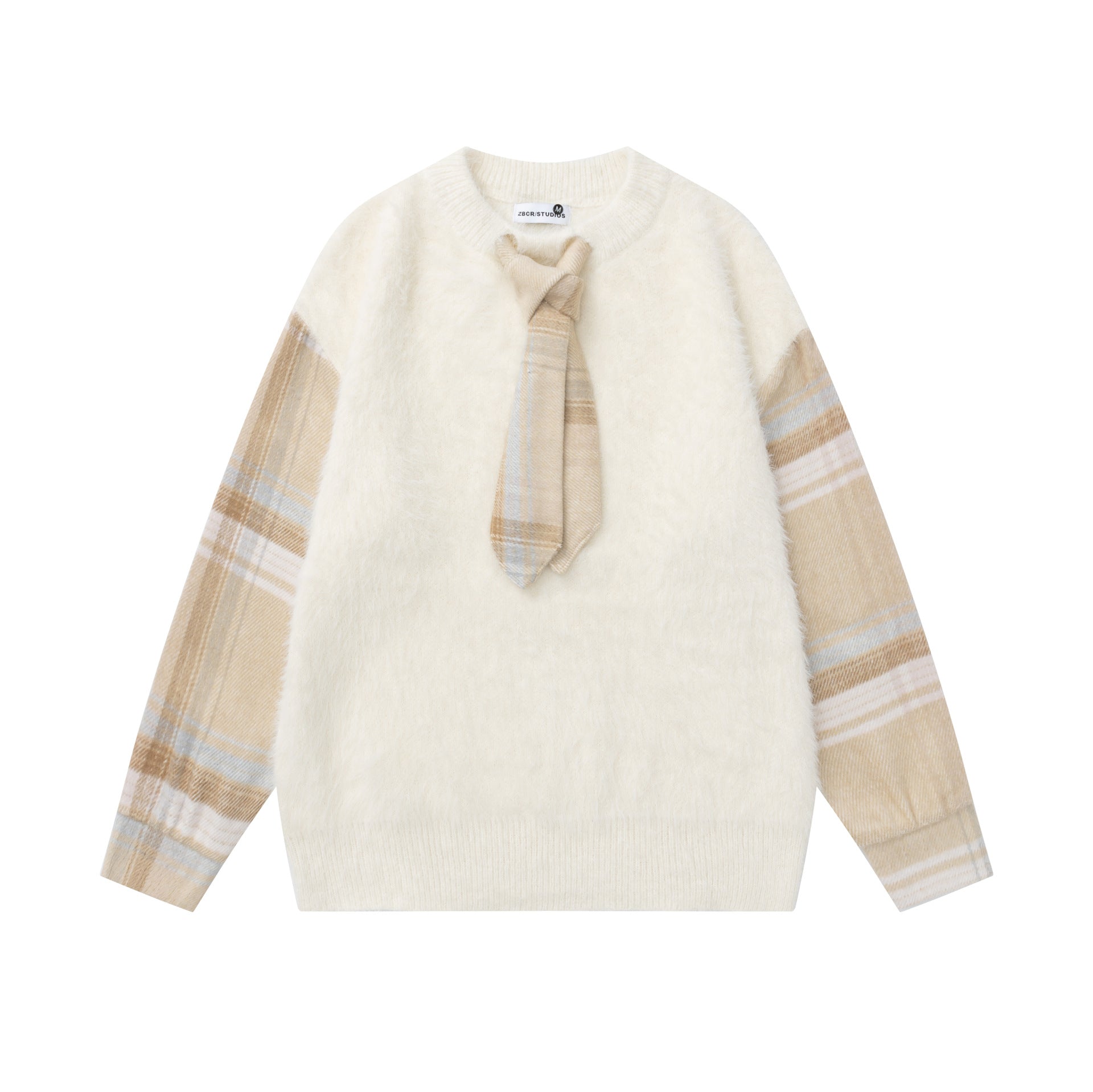 Splicing plaid tie sweater